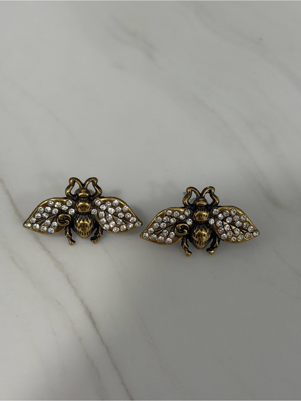 Gold-Tone Bee earrings with Clear Crystals